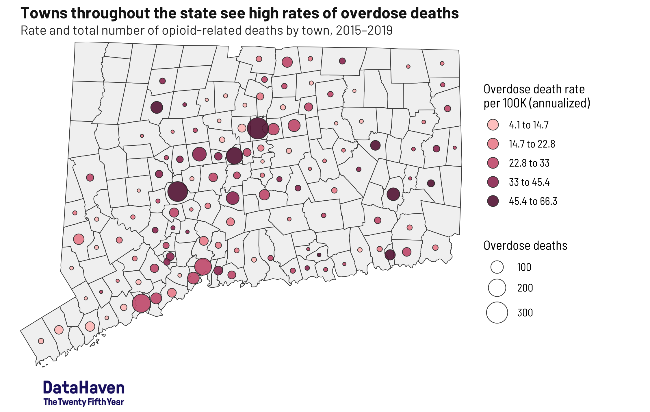Connecticut opioid data by DataHaven map