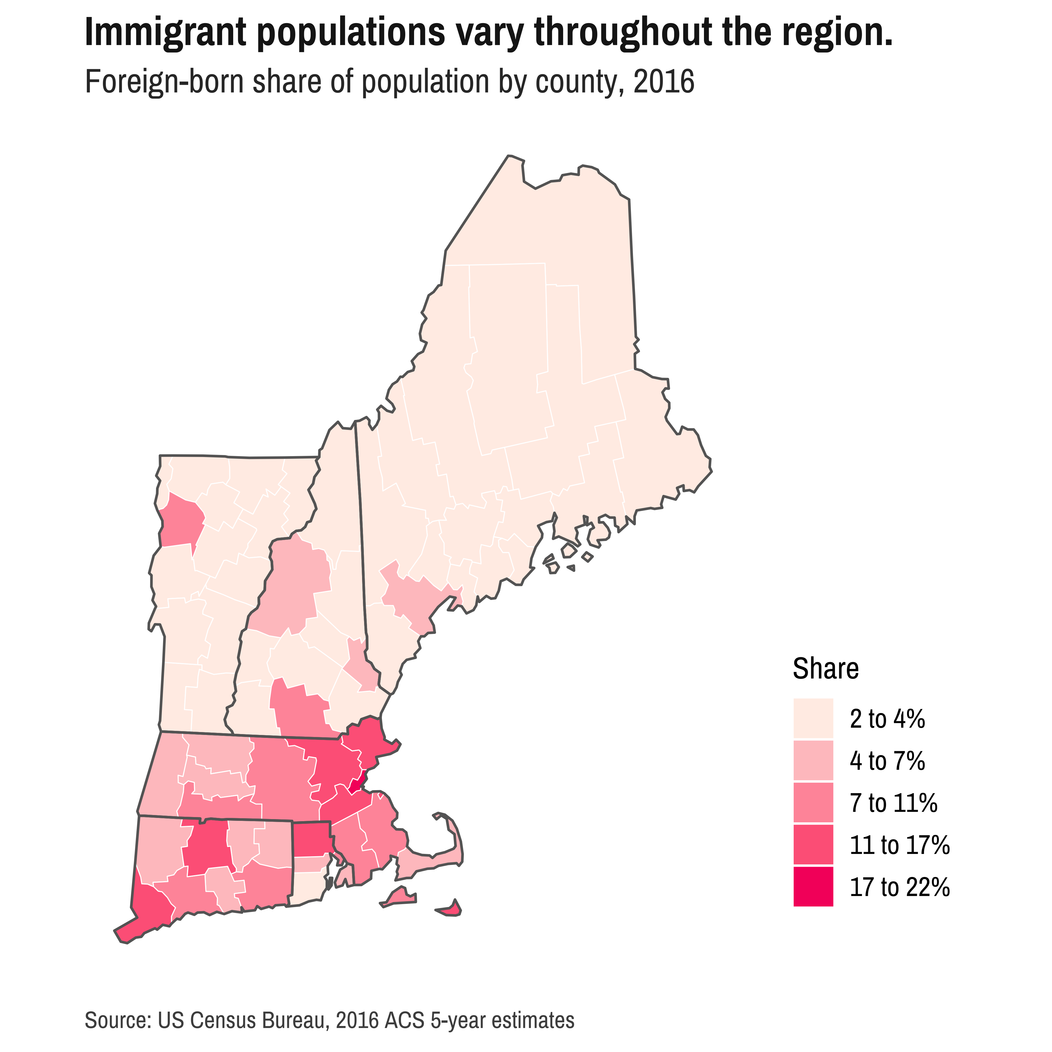 Immigrant population New England counties NENC