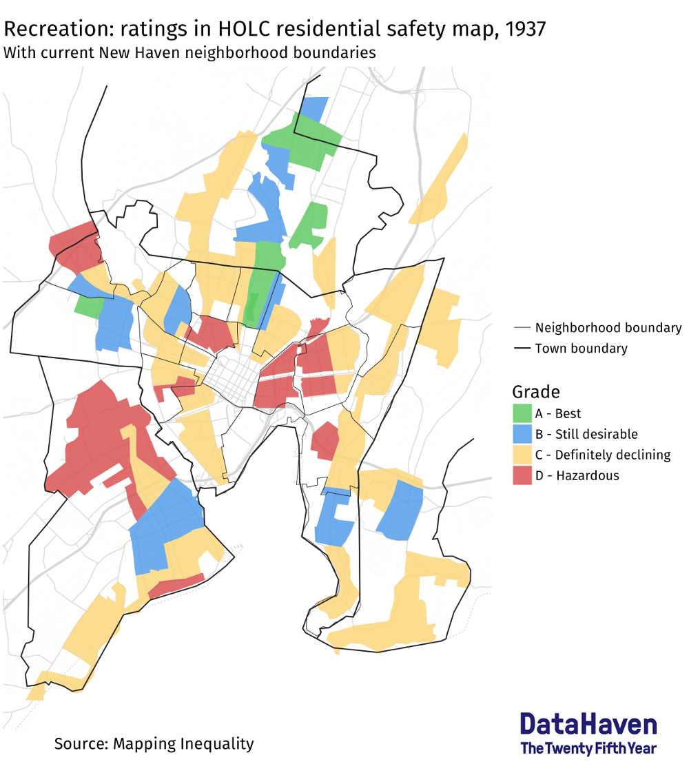 Map: HOLC data for Greater New Haven neighborhoods HOLC data mapping by DataHaven