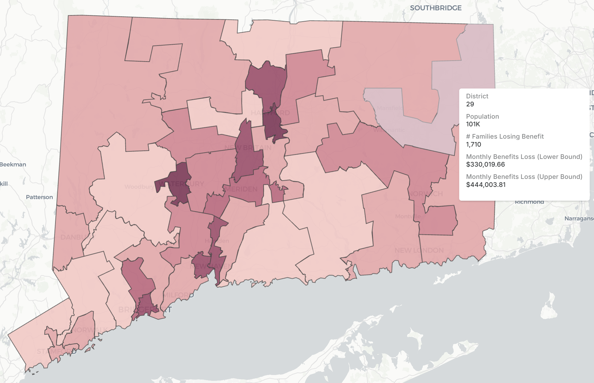 DataHaven SNAP losses by state senate district interactive data map DataHaven SNAP losses by state senate district interactive data map