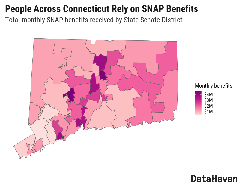CT DataHaven estimates of SNAP total benefits by Senate District